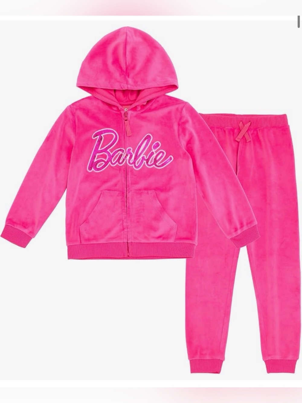 Barbie Hot Pink Velour Hooded Pajama Set NWOT